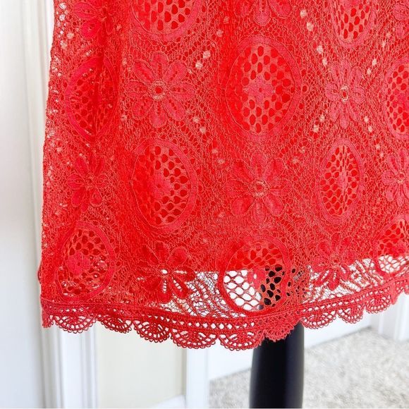 Max Studio XS Red Orange Bright Cheerful Floral Lacy Layered Sleeveless Dress - Picture 7 of 13